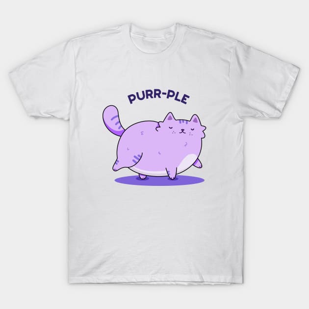 Purrrple Cute Chubby Purple Kitty Cat Pun T-Shirt by punnybone